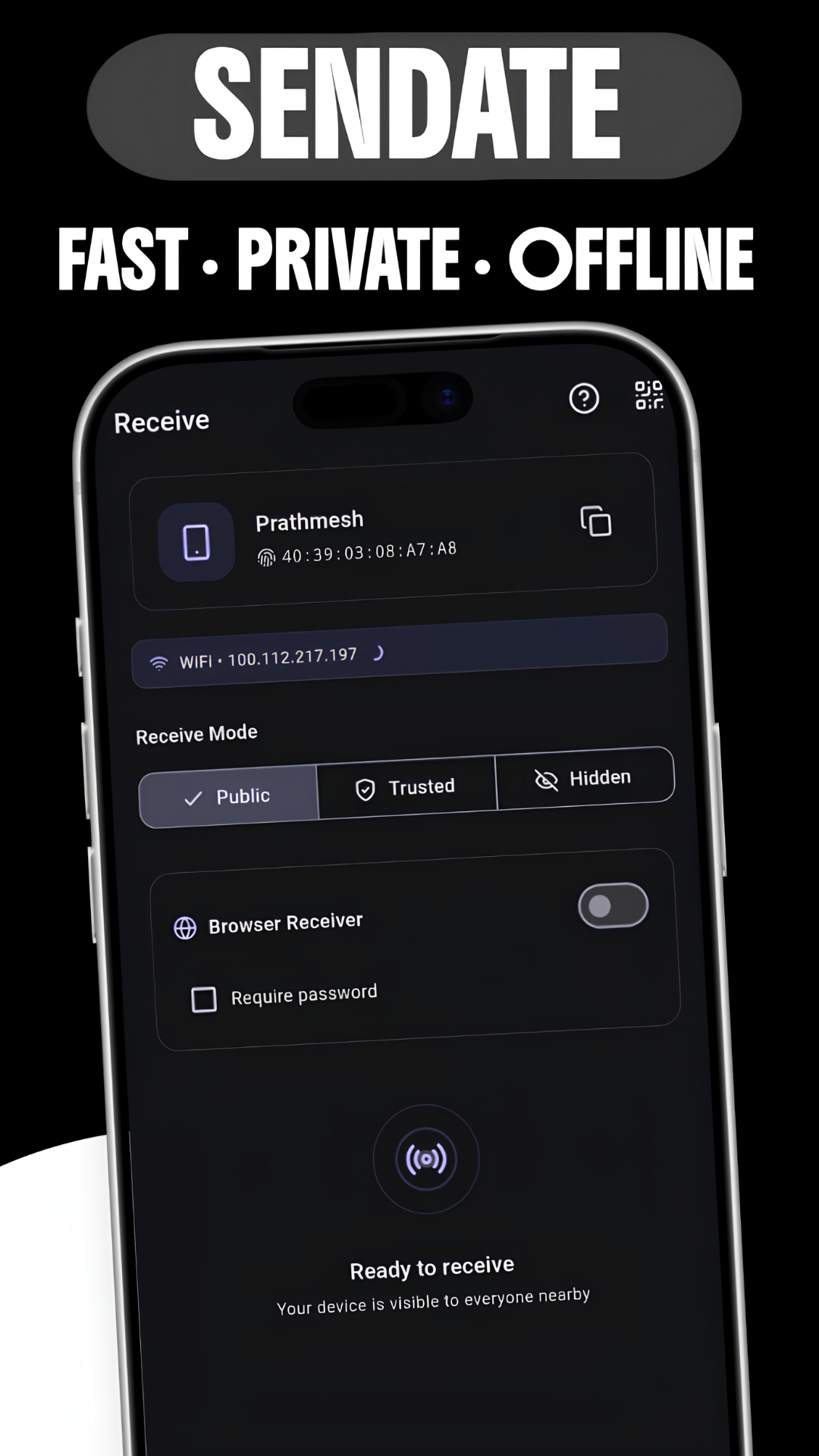 Sendate Mobile Interface